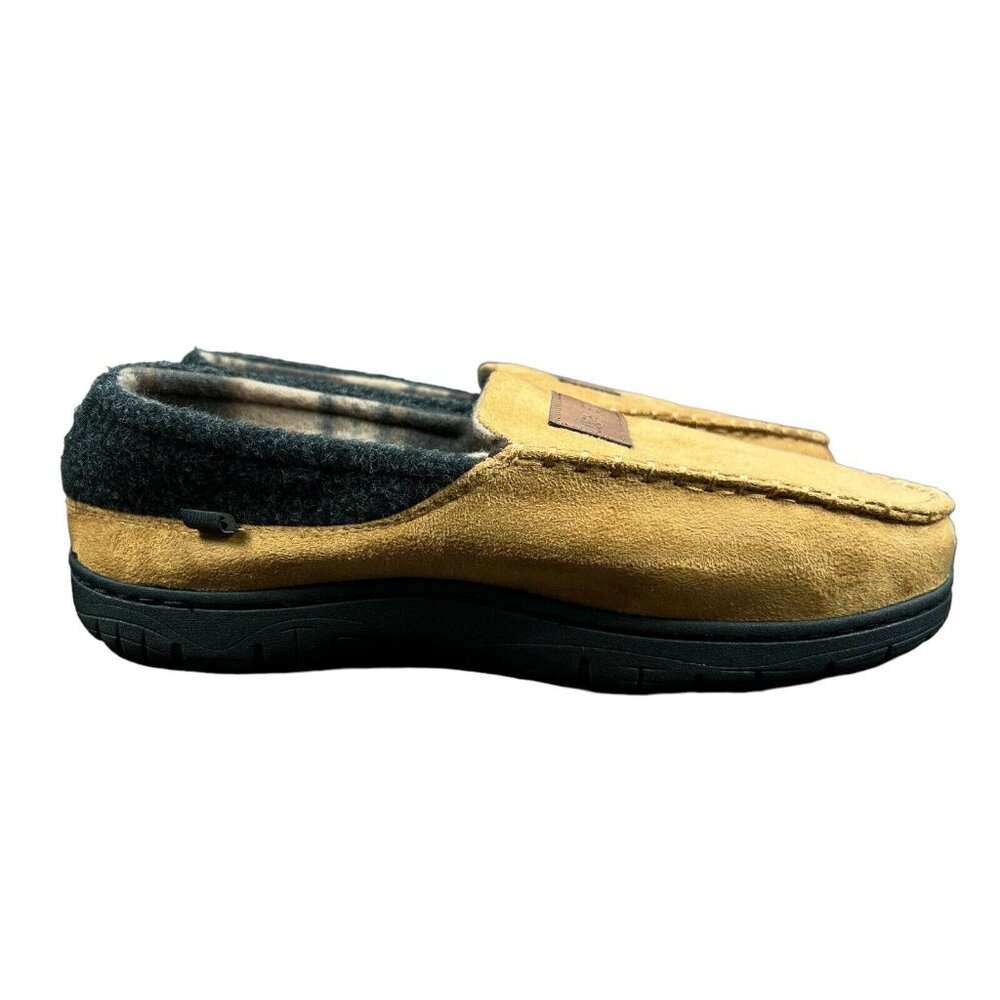 Lucky Brand Micro Suede Brown Plaid Moccasin Slippers Men's Size Small (Sz 7-8)